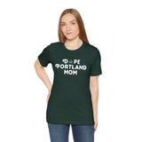 Model wearing Dope Portland Mom Premium Soft Tee featuring marijuana leaf design, perfect for cool Portland moms.