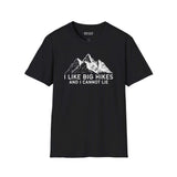 I Like Big Hikes and I Cannot Lie T shirt featuring mountain design, perfect for hiking and outdoor enthusiasts.
