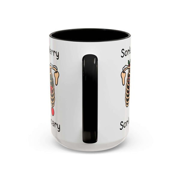 Sorta Merry Sorta Scary Mug featuring festive ribcage illustration and playful text design.