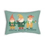 Chillin With My Gnomies Pillow featuring three cheerful gnomes on a playful blue background.