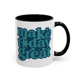 Make Today Great Mug with black interior and teal lettering, perfect for a morning boost.