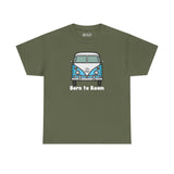 Born to Roam Athletic Tee featuring a vintage vanagon bus and peace sign, perfect for wanderers.