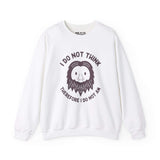 White sweatshirt featuring Bigfoot's face with the phrase 