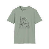 Not All Who Wander Are Lost Bigfoot Softstyle T-Shirt featuring Sasquatch design on a green background.
