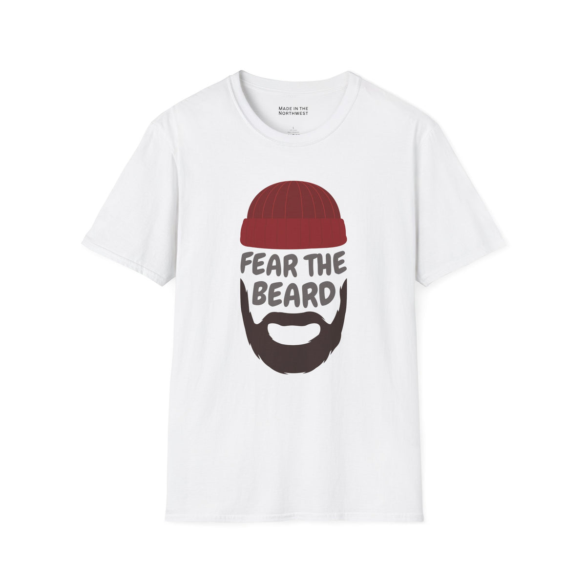 Fear the Beard Lumberjack Softstyle T-Shirt featuring a beard graphic on a white background.