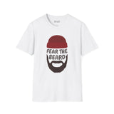 Fear the Beard Lumberjack Softstyle T-Shirt featuring a beard graphic on a white background.