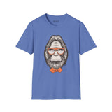 Gentleman of the Woods Bigfoot Softstyle T-Shirt featuring a stylish Sasquatch in glasses and a bowtie.