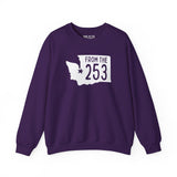 Purple From the 253 sweatshirt featuring Washington state silhouette with Tacoma star design.