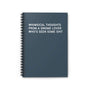 Spiral notebook featuring whimsical thoughts for gnome lovers with a unique edge, perfect for jotting down ideas.