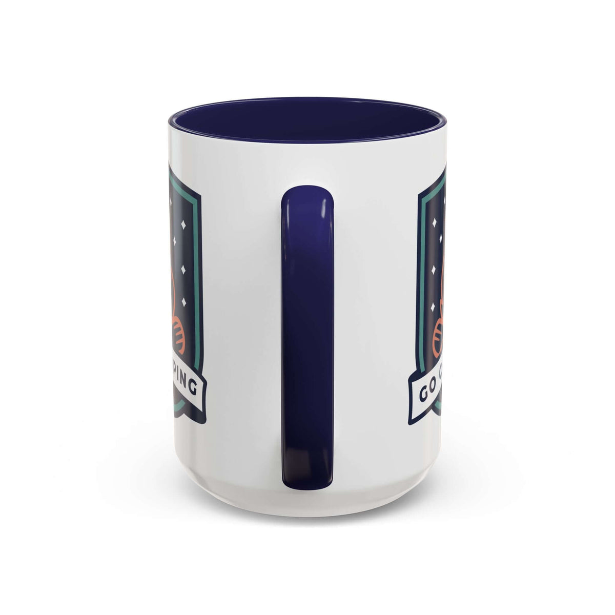 Go Camping Coffee Mug with a campfire design and colorful interior, perfect for outdoor enthusiasts.