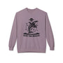 Save the Whales sweatshirt featuring a whale illustration and stars design on a cozy lavender crewneck.