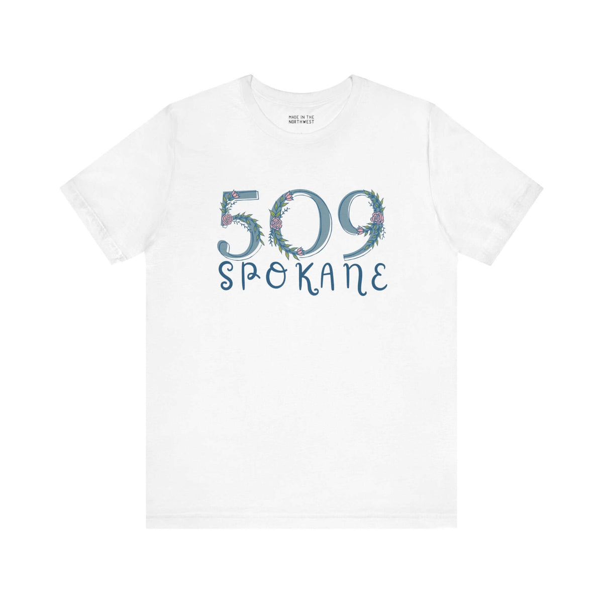 Women's 509 Spokane Floral Area Code Tee, Pacific Northwest style, nature-inspired design for comfort and elegance.