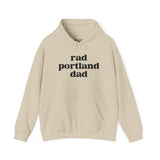 Rad Portland Dad cozy hoodie in beige with bold black text, perfect for stylish dads who embrace local culture.