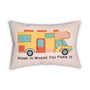 Home is Where You Park It Adventure Lumbar Accent Pillow with RV graphic design