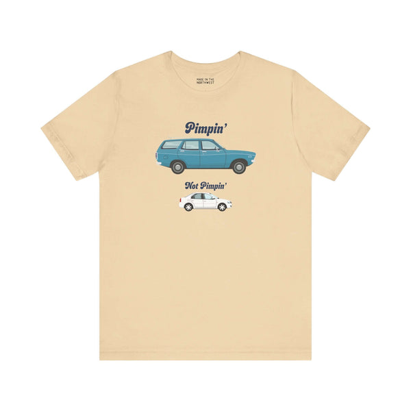Wagon Life is Pimpin' soft tee featuring Subaru GL 1600 graphic, showcasing wagons over sedans.