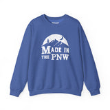 Made in the PNW Sweatshirt – Distressed Mountain Crewneck in blue with mountain graphic