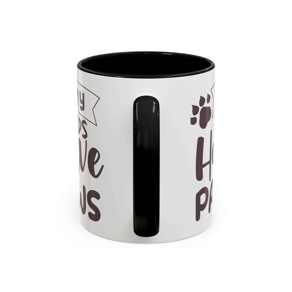 My Kids Have Paws Mug for pet parents with cute lettering on white background and black handle.