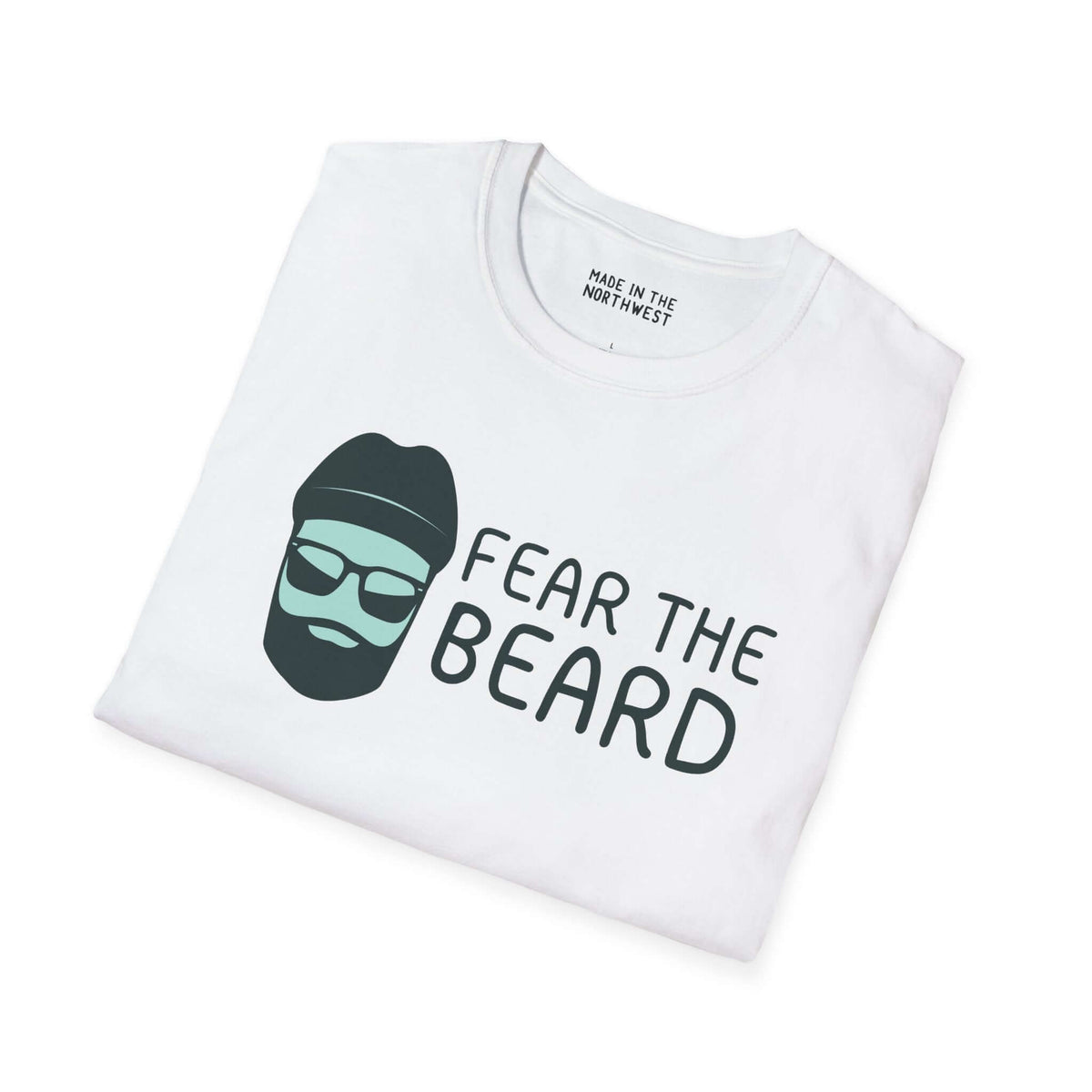 Fear the Beard Lumberjack Softstyle T-Shirt featuring a playful beard graphic and bold typography.