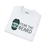 Fear the Beard Lumberjack Softstyle T-Shirt featuring a playful beard graphic and bold typography.