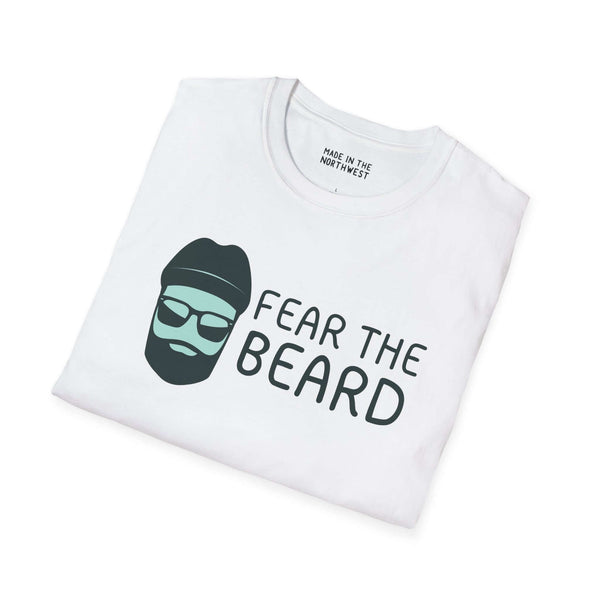 Fear the Beard Lumberjack Softstyle T-Shirt featuring a playful beard graphic and bold typography.