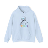 Tacoma hoodie with George Washington in rainbow glasses and 