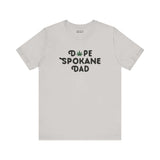 Dope Spokane Dad soft tee featuring playful marijuana leaf design, perfect for cool dads in Lilac City.