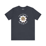 Dark premium soft tee featuring a smiling daisy and the phrase 'What a F*cked Up Time to Be Alive'.