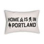Home is in Portland Lumbar Accent Pillow featuring Bigfoot and campfire design for local charm.