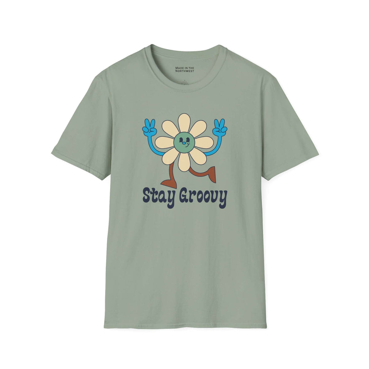 Stay Groovy T Shirt featuring a retro flower design and vintage lettering for a laid-back vibe.