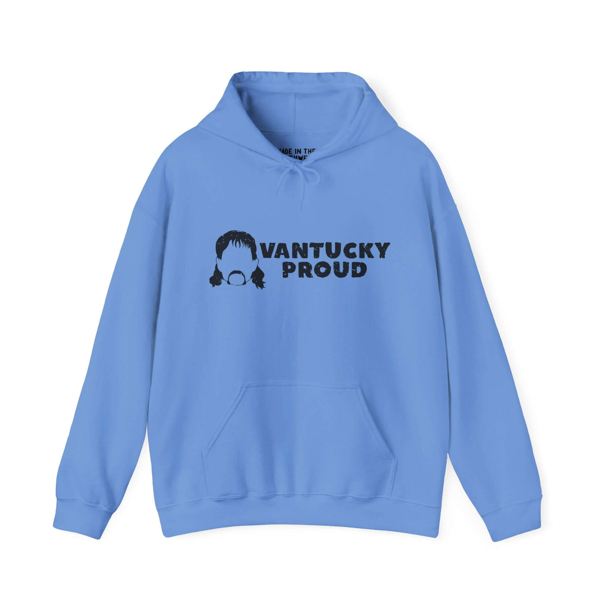 Vantucky Proud Rusty McCoy Hoodie in blue, showcasing resilience and strength, with bold logo design.