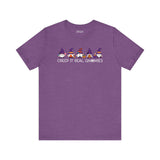 Creep It Real Gnomies Halloween Premium Soft Tee featuring festive gnomes on a purple t-shirt.