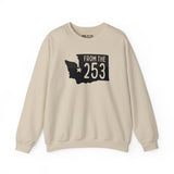 Cozy From the 253 sweatshirt featuring Washington state silhouette with a star marking Tacoma.