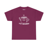 Stay Grounded and Caffeinated Athletic Tee with coffee mug illustration, perfect for coffee lovers.