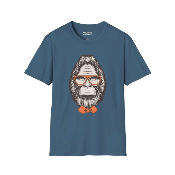 Gentleman of the Woods Bigfoot Softstyle T-Shirt featuring a classy Sasquatch with glasses and bowtie.