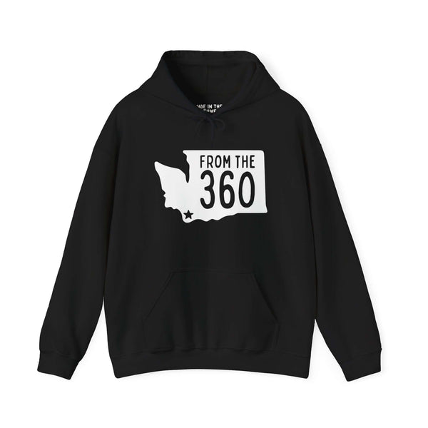 Black hoodie with "From the 360" text and Washington state silhouette, featuring a star for Vancouver.