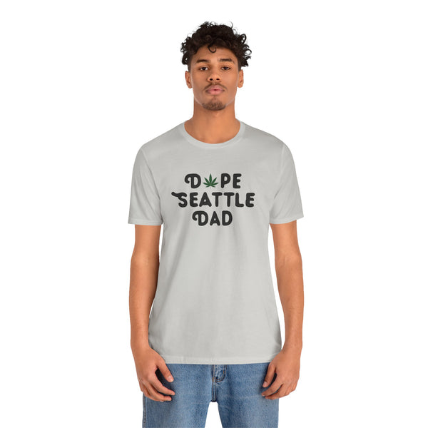 Dope Seattle Dad premium soft tee featuring a marijuana leaf graphic, perfect for cool dads in Washington.