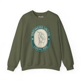 Grower's Union Local 420 cozy sweatshirt with hand holding a joint design, perfect for 420 culture enthusiasts.