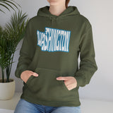 Washington State of Mind Typography Hoodie featuring creative state-shaped design, perfect for Pacific Northwest fans.