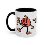 Merry Creepmas Mug featuring playful pumpkin characters holding candy canes for festive cheer.