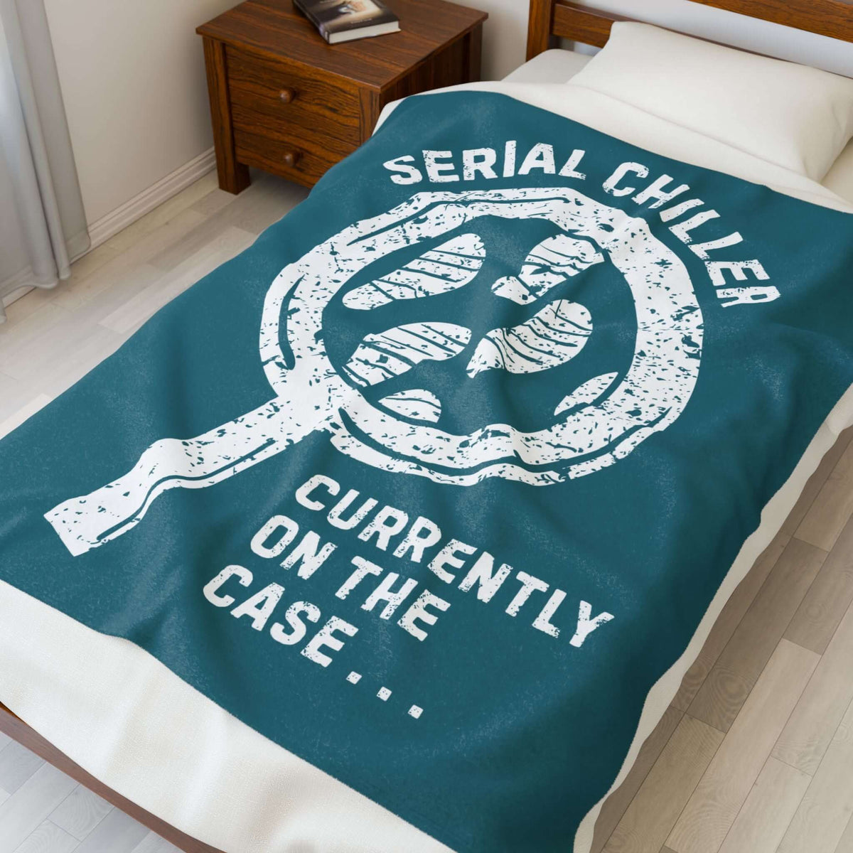 Serial Chiller True Crime Lightweight Cozy Blanket featuring a magnifying glass design.
