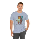 Man wearing Bear's Big Northwest Adventure Soft Tee with bear graphic, perfect for outdoor enthusiasts and hikers.