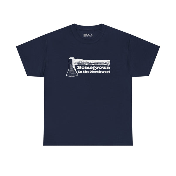 Homegrown in the Northwest athletic tee featuring a rugged axe design, symbolizing Pacific Northwest pride.