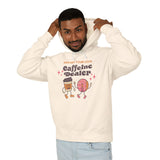 Support Your Local Caffeine Dealer hoodie featuring playful coffee designs, perfect for coffee lovers and fans of local cafes.