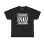 Black athletic tee featuring 'Straight Outta Tacoma' design, perfect for local pride and streetwear style.
