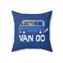 Vincent in a Van Go Decorative Square Accent Pillow featuring a VW van design with Van Gogh and whimsical elements.