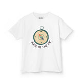 White kids tee featuring a compass design with the phrase 'Made in the NW' for Pacific Northwest pride.