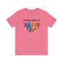 Every Day is Pride premium soft tee in pink, celebrating love and inclusivity with colorful design.