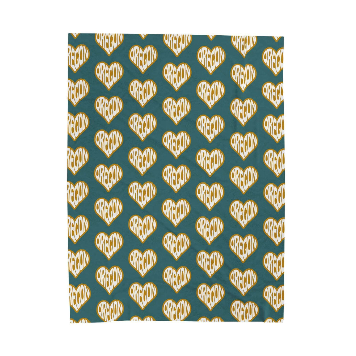 Oregon State of Mind Heart Lightweight Cozy Blanket with heart-shaped Oregon design on teal background.