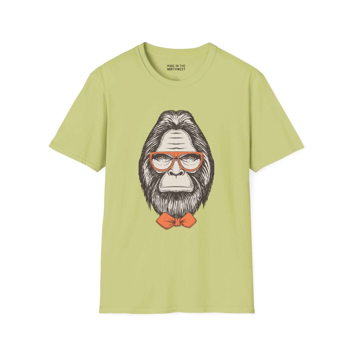Gentleman of the Woods Bigfoot Softstyle T-Shirt featuring a sophisticated Sasquatch with glasses and a bowtie.