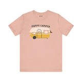Happy Camper Adventure Premium Soft Tee with vintage camper design for outdoor lovers and road trip enthusiasts.